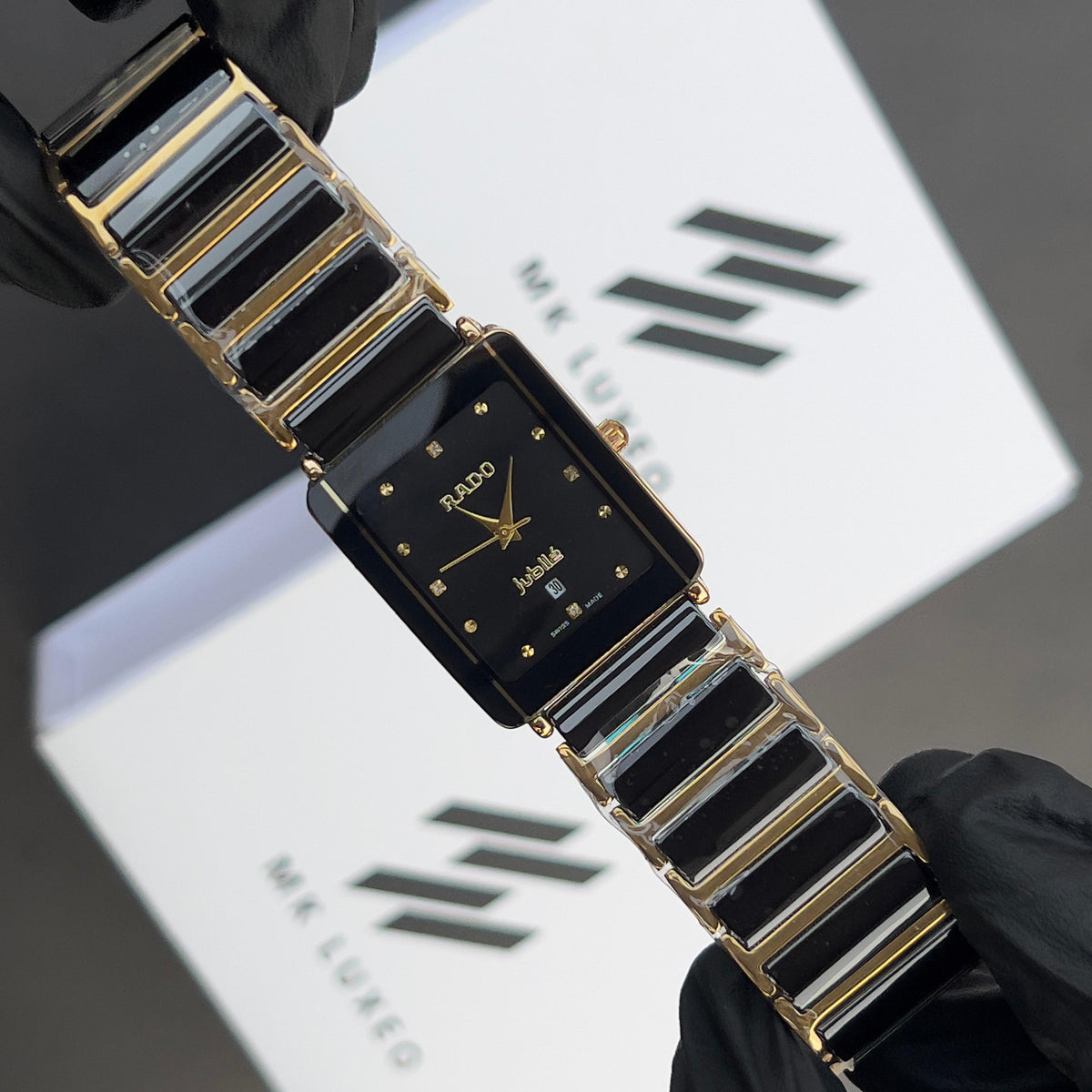 Rado Jubile Black Rectangular Dial Elegant Two-Tone Watch