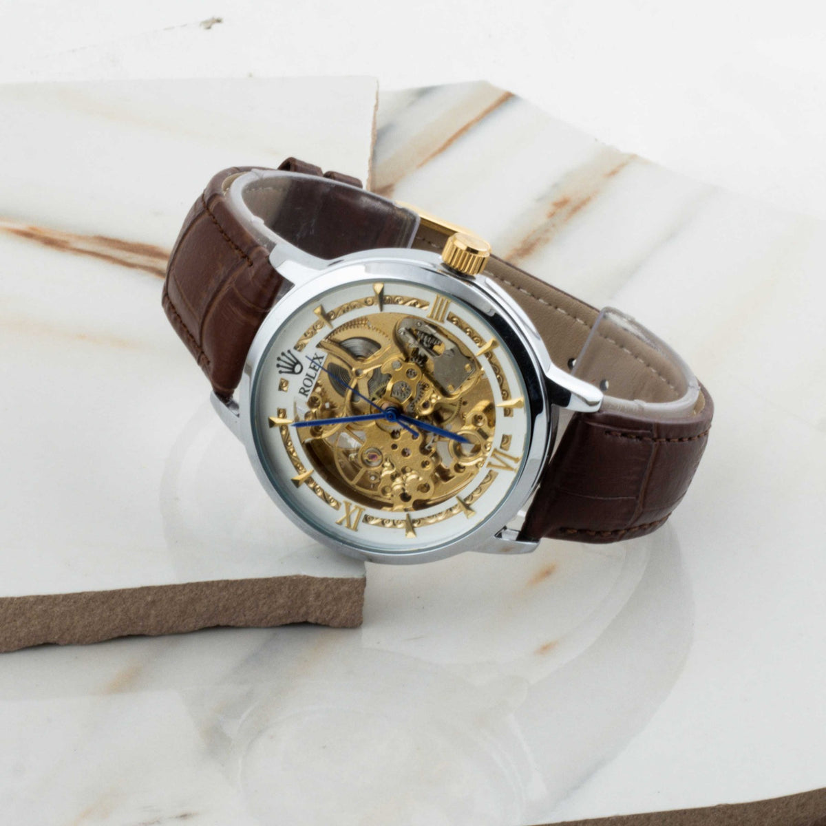 Automatic Mechanical Watch With Leather Strap